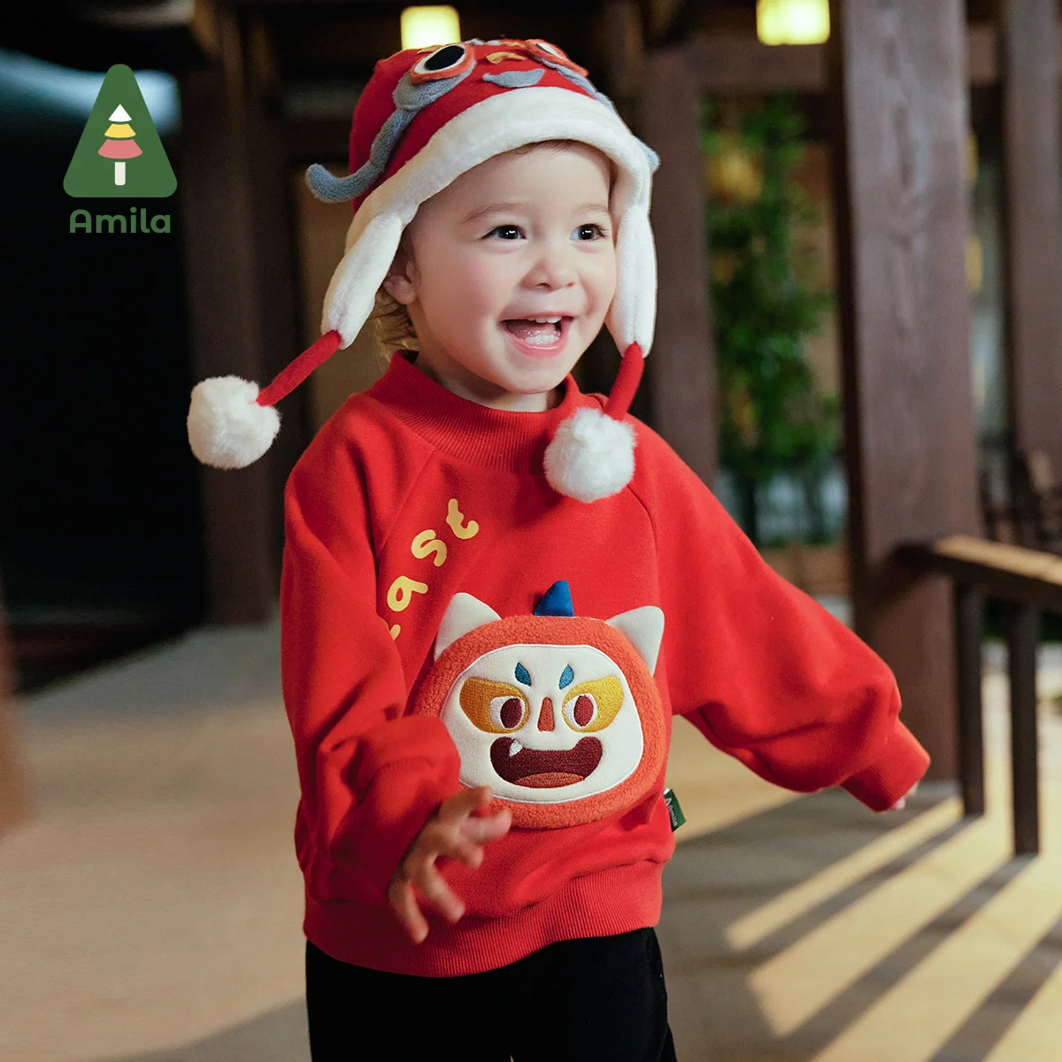 Amila Baby Children Hoodie 2024 Winter New Multicolour Mock turtleneck Fleecing Cute Warm Baby Clothing