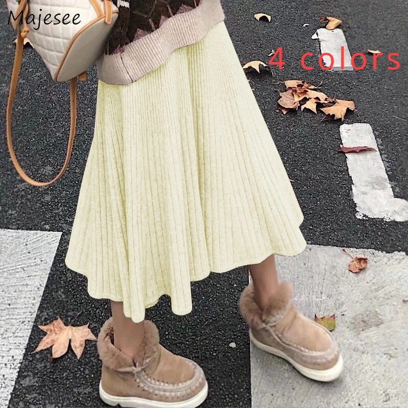 

Knitted Long Skirt Women Fall Winter Thicker Casual All-match High Waist Solid Midi Knitting Ladies Streetwear Fashion Harajuku