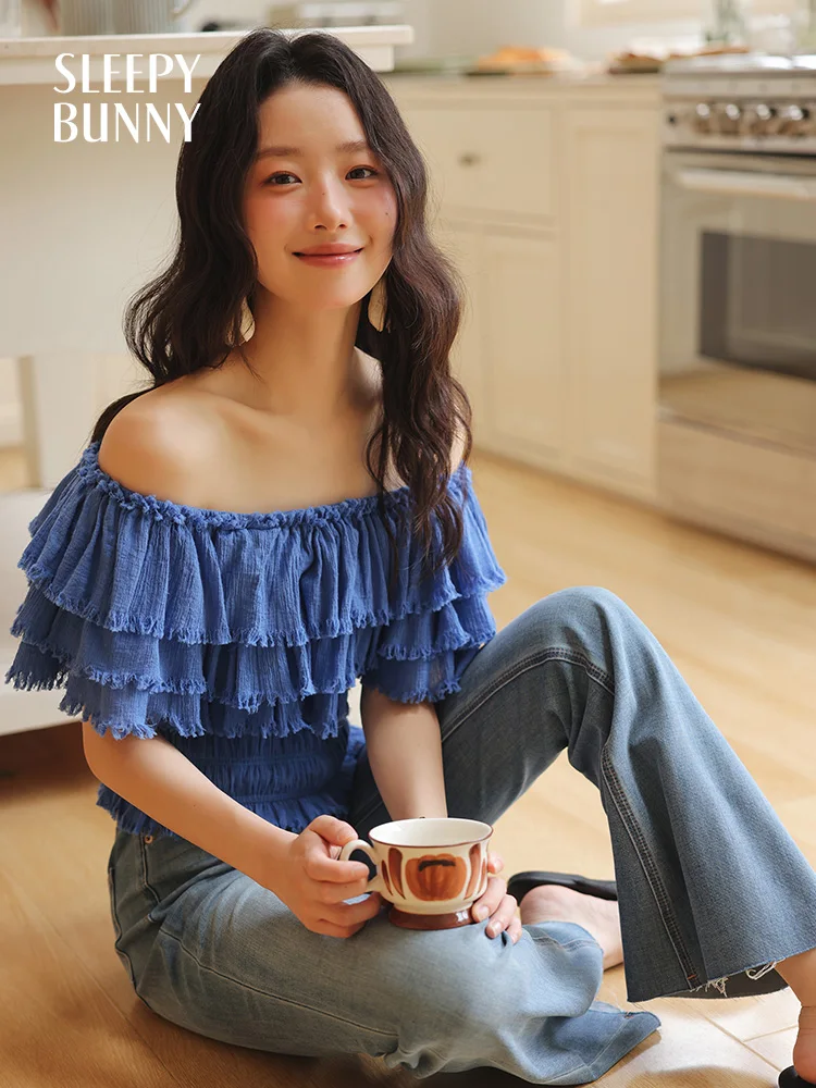 

Off Shoulder Ruffle Blouse Women Summer Elegant Slim Fit Short Sleeve Crop Top Chic Boho Style Bardot Shirt Vacation Outfit