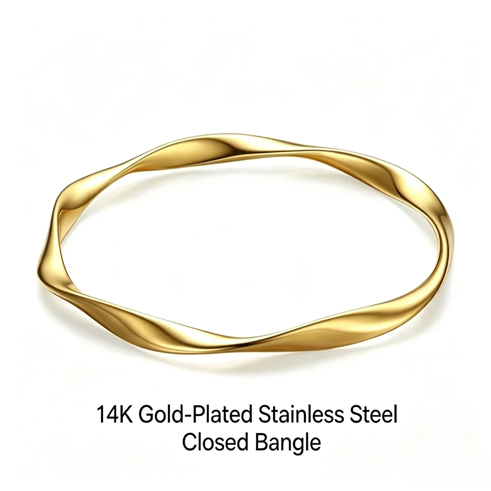 Women's 14K Gold Plated Stainless Steel Mobius Closed Bangle Minimalist Twisted Bracelet Fashion Jewelry Gift for Women