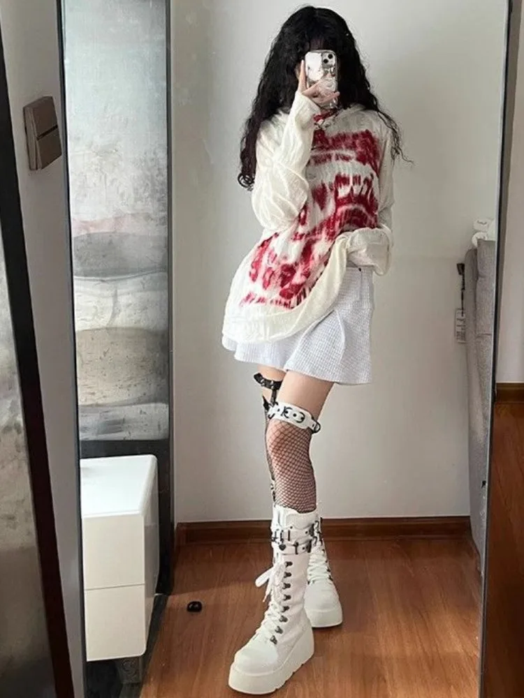 Y2k Aesthetic Casual Hooded T-shirt Loose Letter Print Streetwear White Simple Top Women Loose 2024 Spring Harajuku Pleated Tees