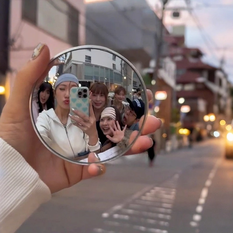 Selfie-Reise-Spiegel mit Aufzeichnungsfunktion, Konvexer Kleiner Runder Spiegel, Handlicher Foto-Requisit, Outdoor-Reiseausrüstung