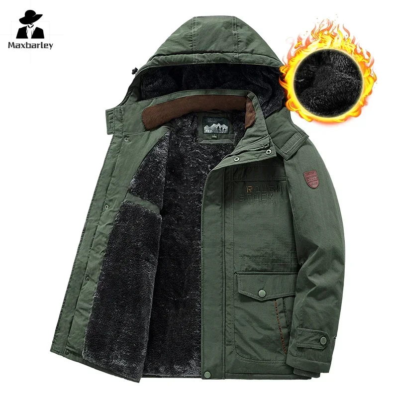 2024 New Winter Men\'s Jacket plus size Thickened Wool Lining Windproof Warm Parka Men\'s 5XL Hooded Cold-proof Coat Snow Clothing