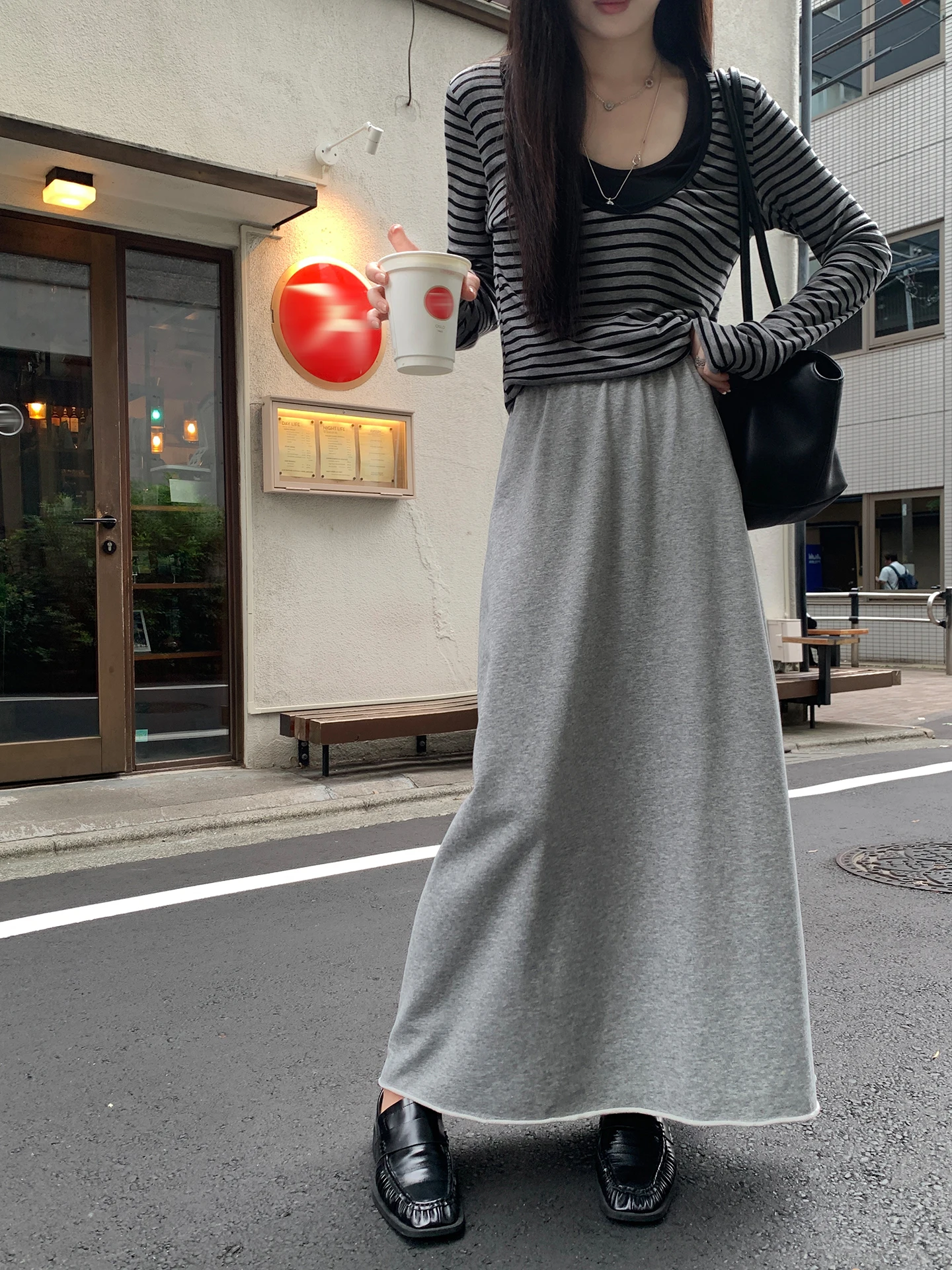 

Aboutpoem Long Knitted Straight Tube Skirt Women's High Elastici Commute Versatile mid Waist Design Casual Sle Skirt