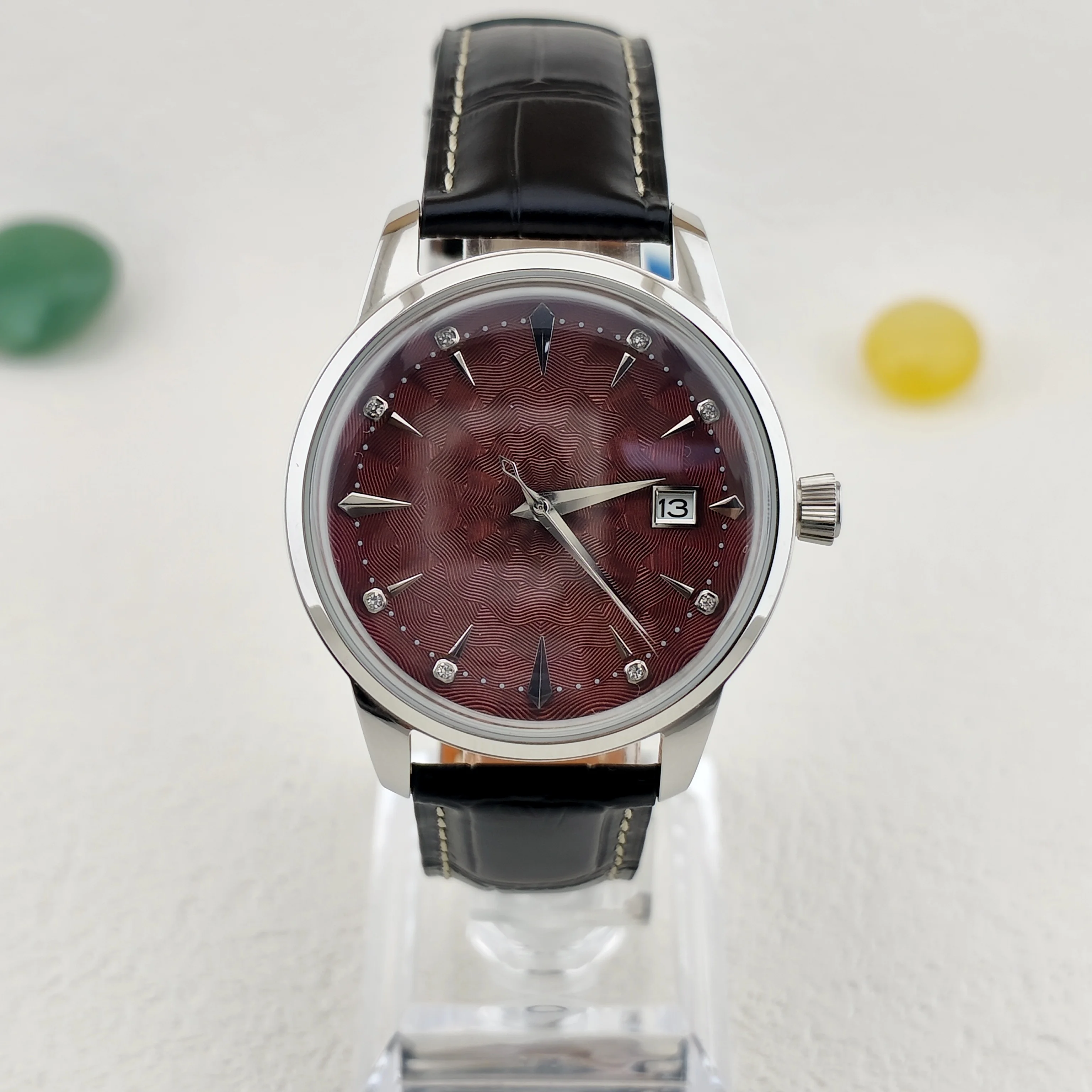 

40mm NH35 Watch Cocktail Automatic Mechanical Watch High Quality Stainless Steel Double Dome Waterproof Case Leather Band Watch