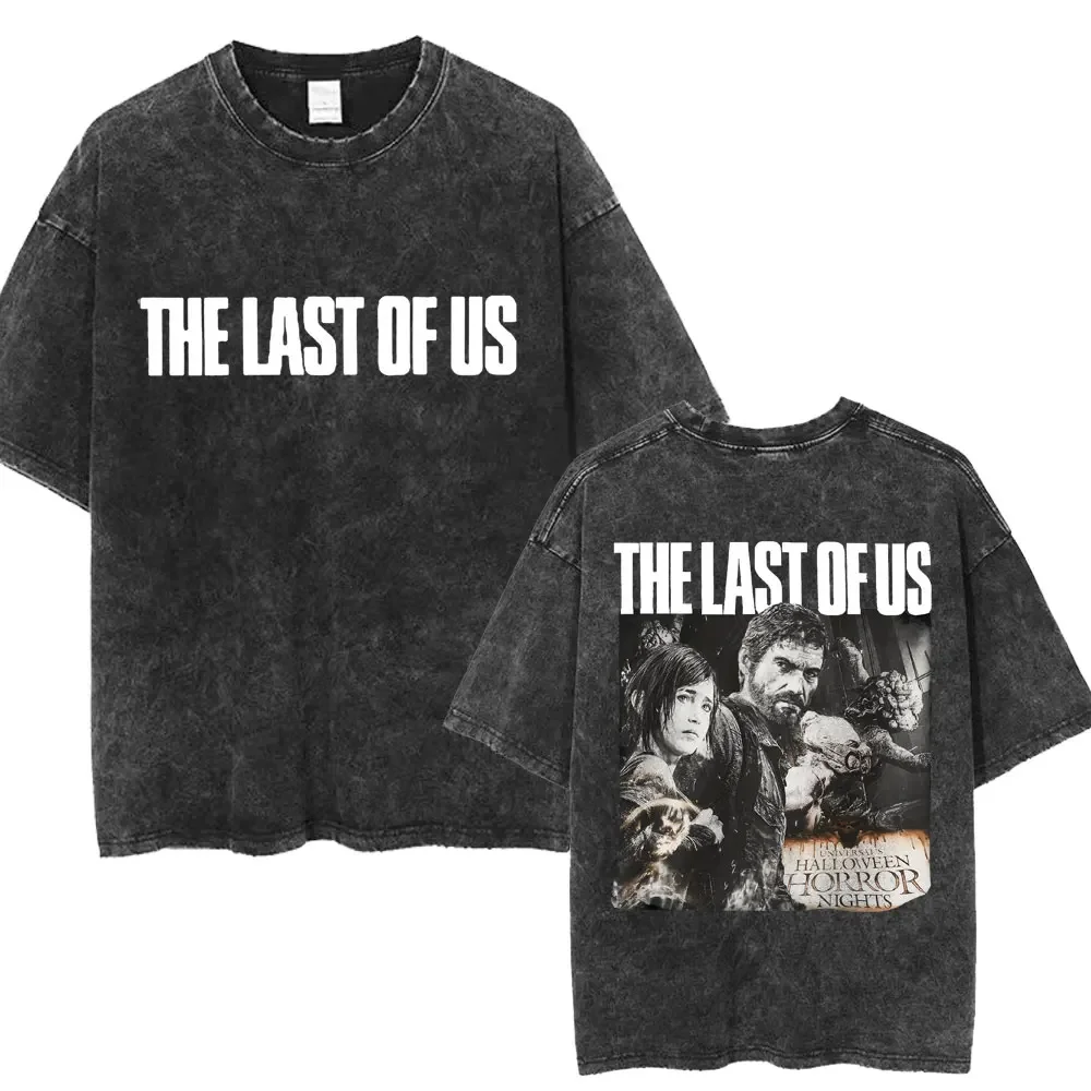 

The Last of Us Summer Washed T-shirt Fashion Trend Punk Hip Hop Print Fashion T-shirt Men's Cotton T-shirt Men's Street Style