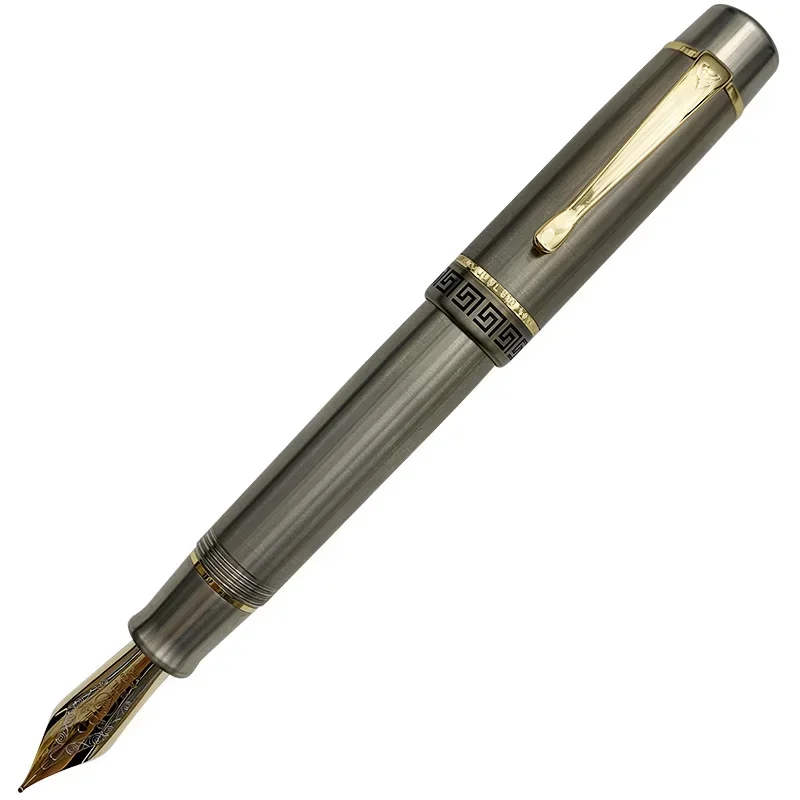 Hot JUNLAI/WingSung 900 N0.9 18K Gold Nib KOP Titanium Alloy Gold Clip Piston Fountain Pen Standard Heartbeat Gold Nib Gift Writ