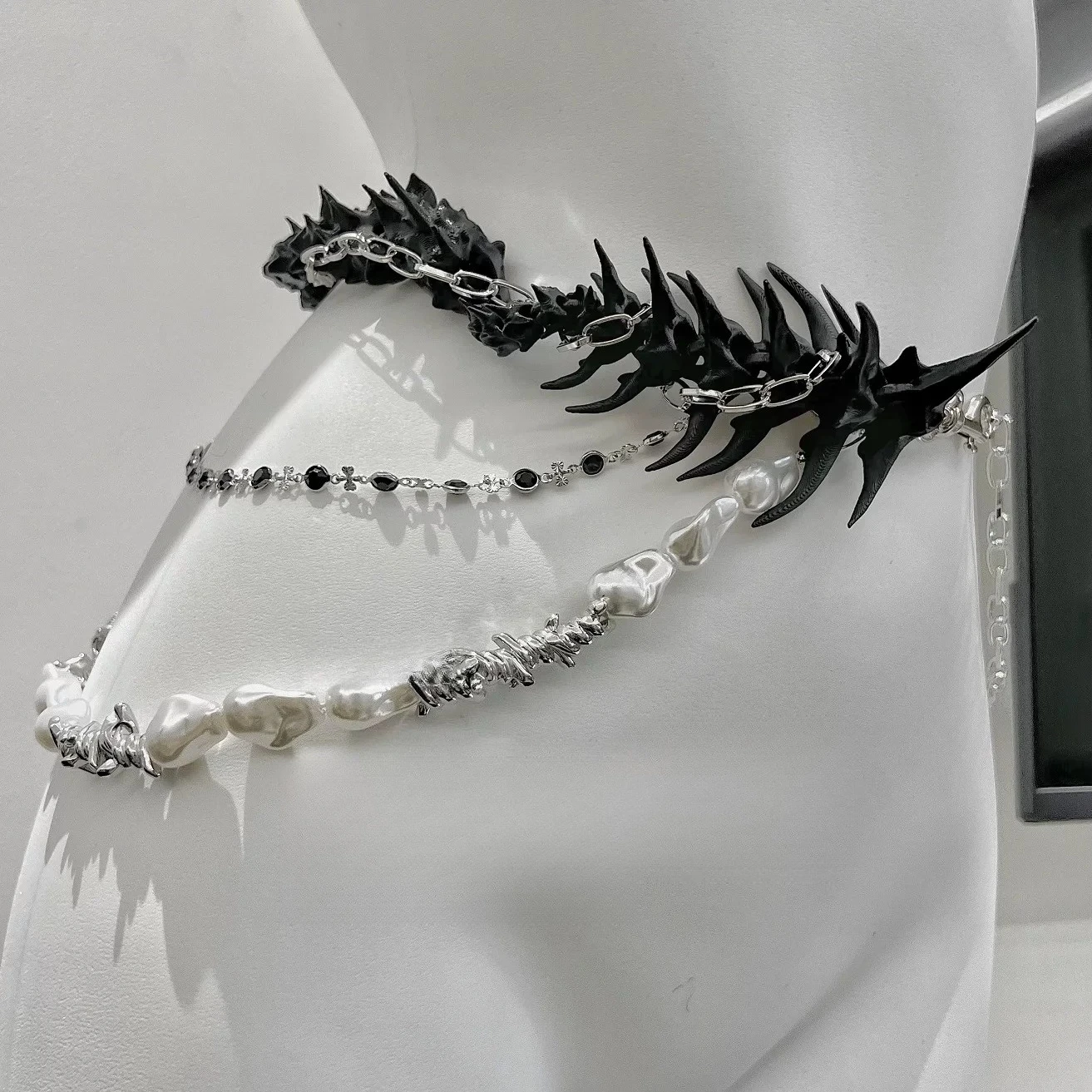Super immortal spine pearl bead waist chain, body chain, light luxury and sexy waist belt accessories, pants chain, women's dark