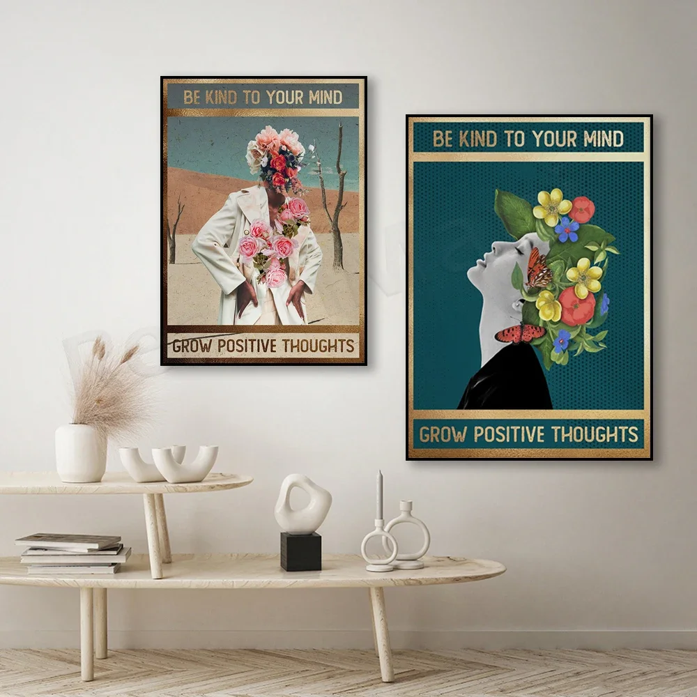 Treat Your Mind Poster, Cultivate Positive Thoughts Poster, Floral Print, Wall Art Decor, Vintage Poster Print, Gift Ideas