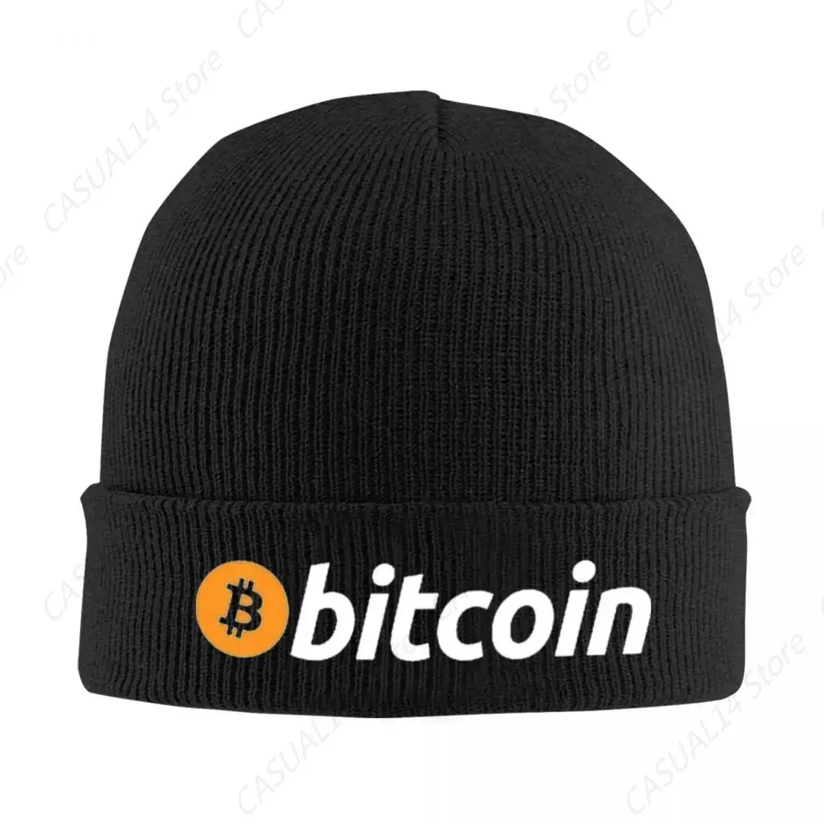 Topi Beanie Bitcoin Logo sederhana, topi rajut akrilik Pria Wanita musim gugur musim dingin