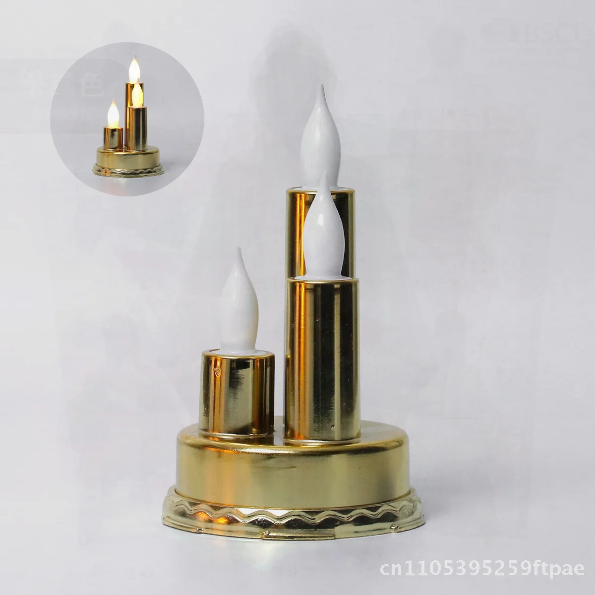 Golden Vintage Electroplated LED Candlestick Set European Pattern Smokeless Tomb Lamp Ornaments for Ching Ming Festival