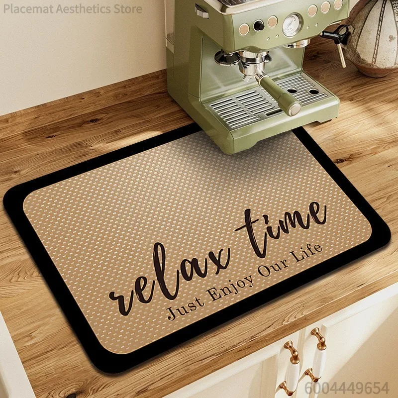 

Coffee Bar Coffee Time Super Absorbent Large Mat Antiskid Draining Dish Drying Quick Dry Kitchen Bathroom Drain Pad Decor Mat