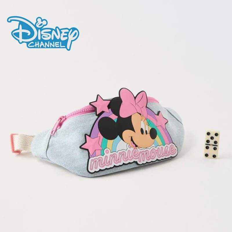 Disney Cartoon Minnie Denim Plastic Headwear Rainbow Girls Chest Bag Fashionable Versatile Crossbody Small Waist Bag