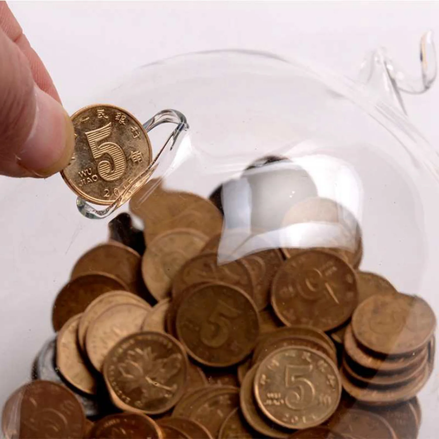 ABBN-2Pcs hucha de cerdo cajas de dinero caja de ahorro de monedas lindo recuerdo de vidrio transparente regalo de cumpleaños para niños-azul y Pi
