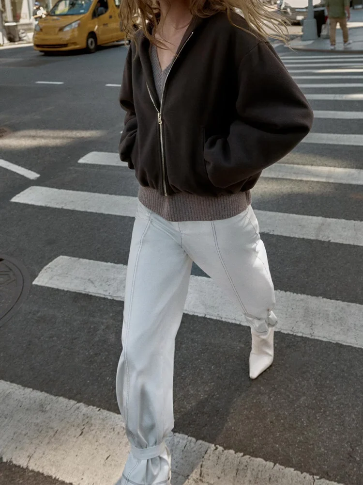 

Новая женская мода в европейском стиле, универсальная темпераментная куртка-пилот с капюшоном и длинными рукавами, короткое пальто