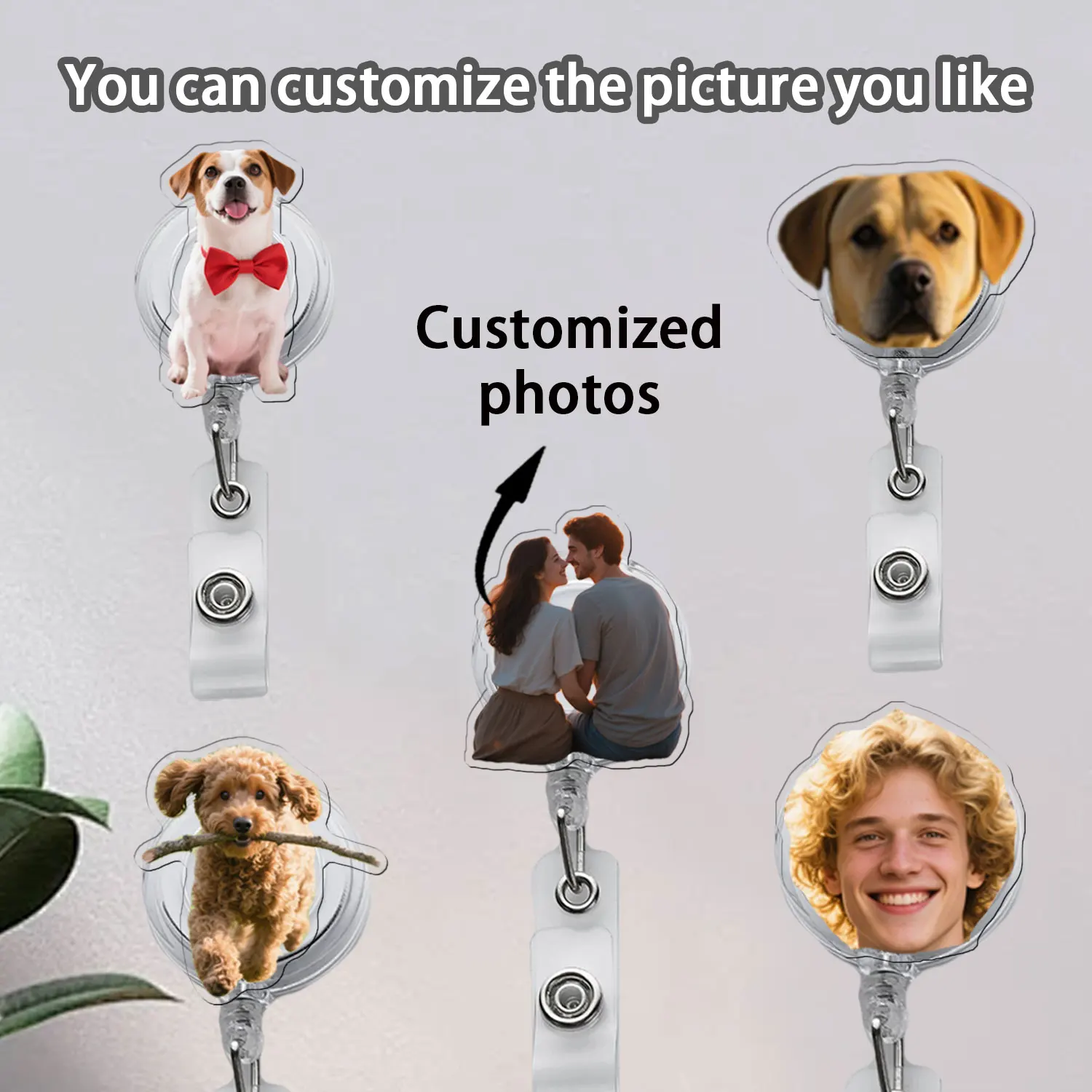 

1pc/3pcsAcrylic Photo Custom Badge Clip Keyfob, Telescopic Badge Clip is suitable for multiple scenarios. Personalized badge cli