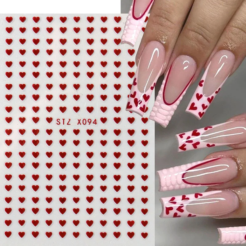 2pcs Mini Love Heart Nail Art Sticker Decals Cute Valentine Designs 3D Adhesive Slider Simple French Manicure Decoration Tips