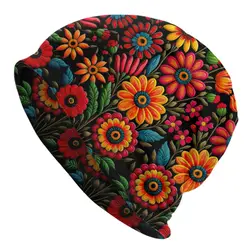 Custom Colourful Floral Mexican Flowers Bonnet Hat Knit Hats Men Women Fashion Unisex Adult Warm Winter Skullies Beanies Caps