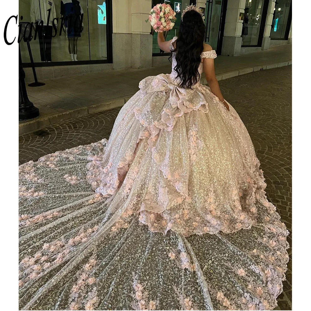 Vestidos De quinceañera Rosa Mexicana, Vestido De baile con cuentas, Apliques De encaje, dulce 16, Vestido De princesa con cordones, 15 Años