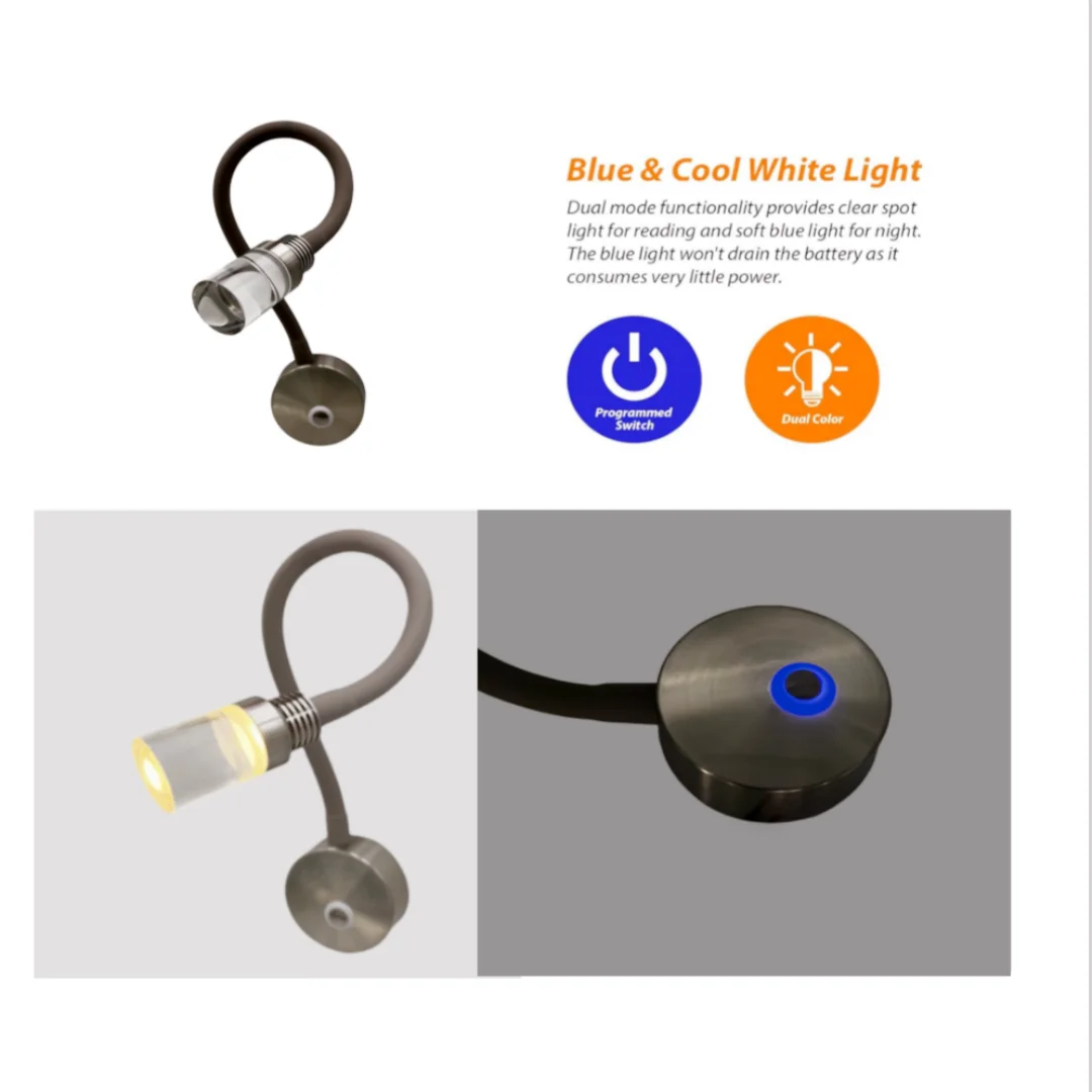 Luz LED Flexible de lectura con Interruptor táctil, lámpara de mapa de cuello de cisne USB regulable, lámparas de pared de punto de cabecera con cuello de cisne Flexible, 12V