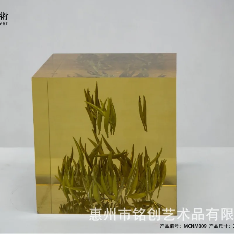 Transparent resin ornaments plant resin embedded with immortal tea cubes modern home study office ornaments