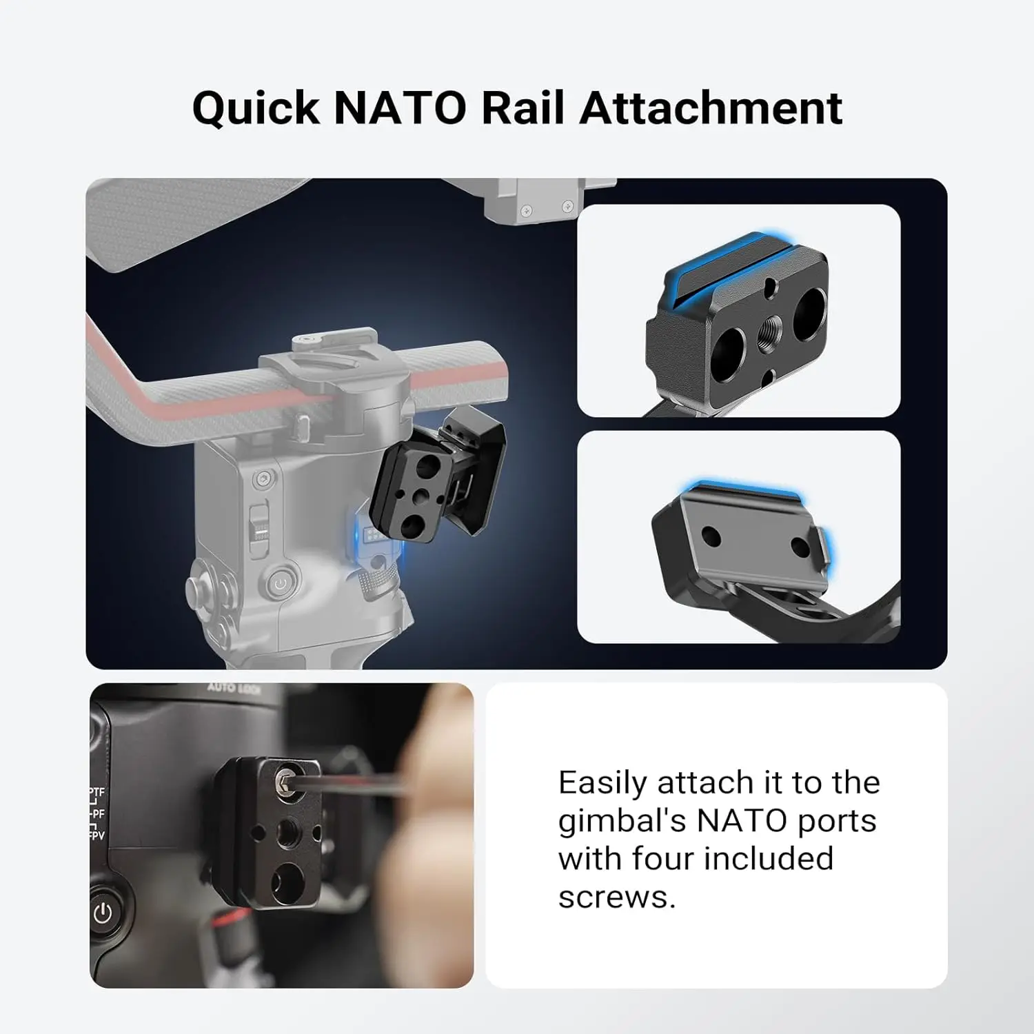 NEEWER Gimbal-Halterung für RS5/RS4/RS4 Pro/RS3/RS Pro, Arca-Typ Schnellwechsel-Schulterrig NATO-Schiene Kamerastabilisator-Adapter – Detail 5
