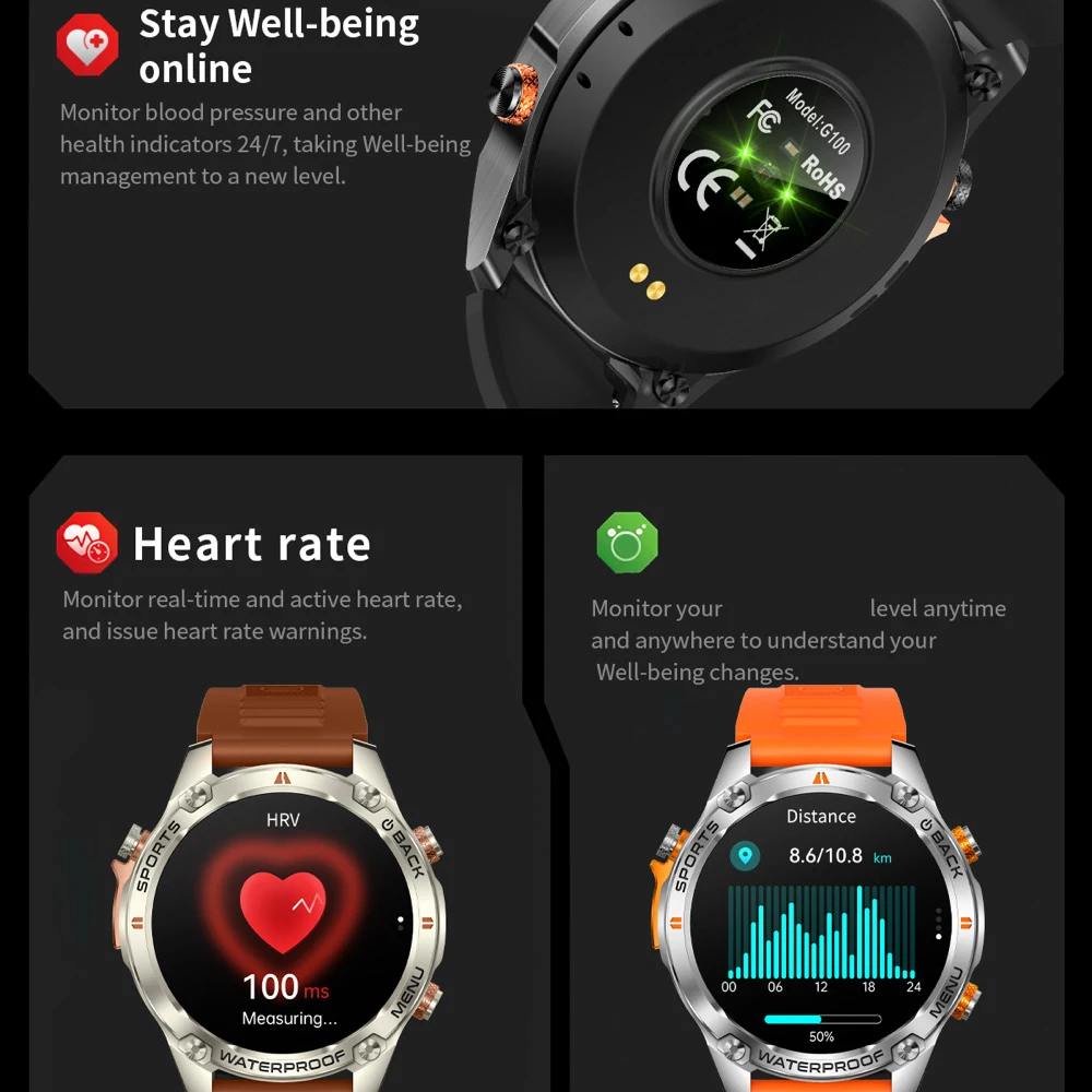 Jam Tangan Pintar GPS Luar Ruangan Layar AMOLED Kompas Barometrik Altimeter Album Panggilan BT Jam Tangan Pintar Pengingat Informasi Panggilan Video