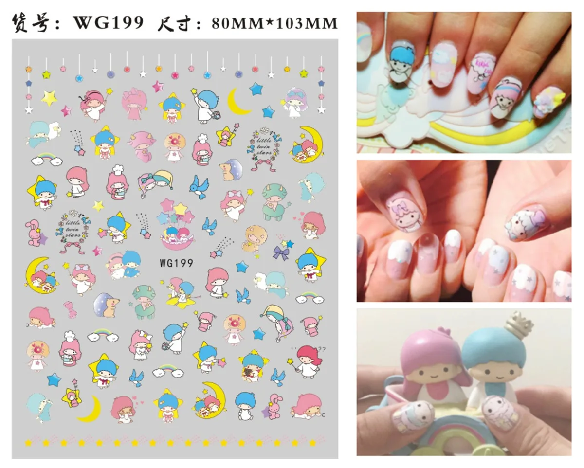 1 paquete 3D Sanrio Anime Hello Kitty Nail Art pegatinas Kawaii dibujos animados Kuromi Melody canela perro Pacha perro decoración de uñas pegatinas