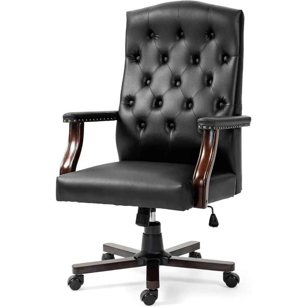 Tufted Office Chairs, Faux Leather Executive Desk Chair w/High Back & Nail Head Trim, Ergonomic Wingback PC Chair