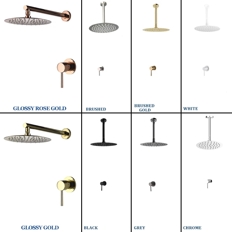 

Luxury Gold Shower Set Stainless Steel Ceiling Mount Concealed Wall Hanging Top Shower Head Hot Cold Mixer Bathroom Faucet