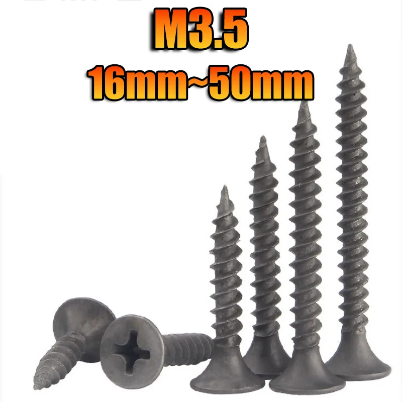 M3.5 Gray Phosphating Countersunk Head Self-tapping Screws Wallboard Nails Cross Slot Wood Screws Hardware Length 16-50mm