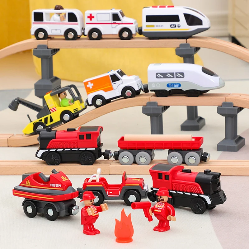 Battery Operated Action Locomotive Train Magnetic Connection Powerful Train Set Fit for Brand Wooden Tracks Toys for Kids