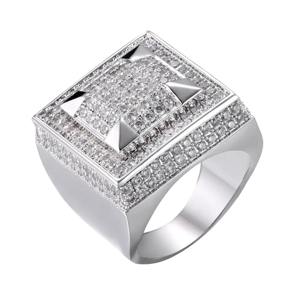 Micro Pave AAA Cubic Zirconia Bling Iced Out Sqaure Men Signet Rings Male Hip Hop Rapper Jewelry Gifts Size 8-11