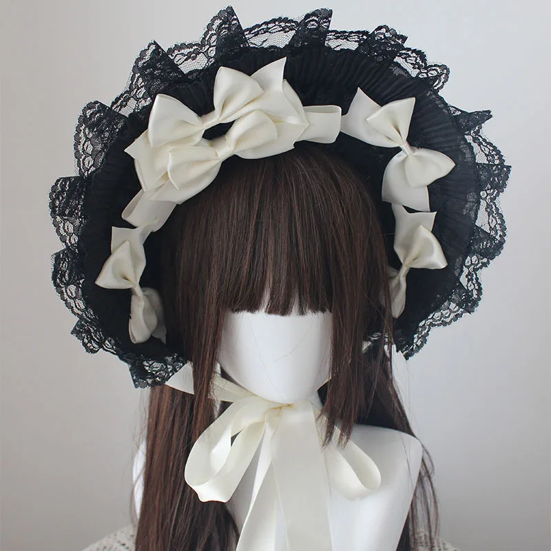 1 PC Lolita Bonnet หมวก Handmade สไตล์โกธิค Lolita ลูกไม้อุปกรณ์เสริมผมแบน Bnt หมวกสาวน่ารักฮาโลวีนคอสเพลย์หมวก