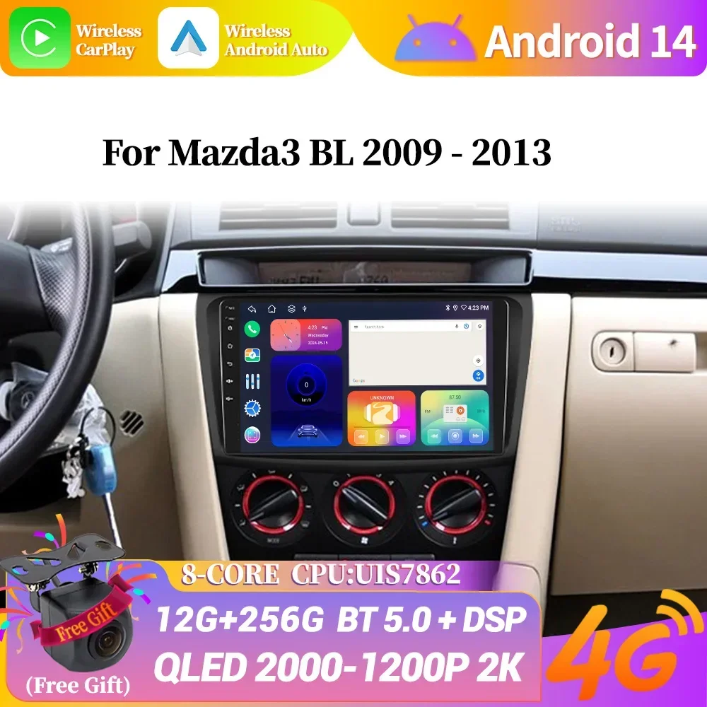 Android 14 Wireless CarPlay Screen For Mazda 3 II For Mazda3 BL 2009-2013 Car Radio Multimedia System player Bluetooth