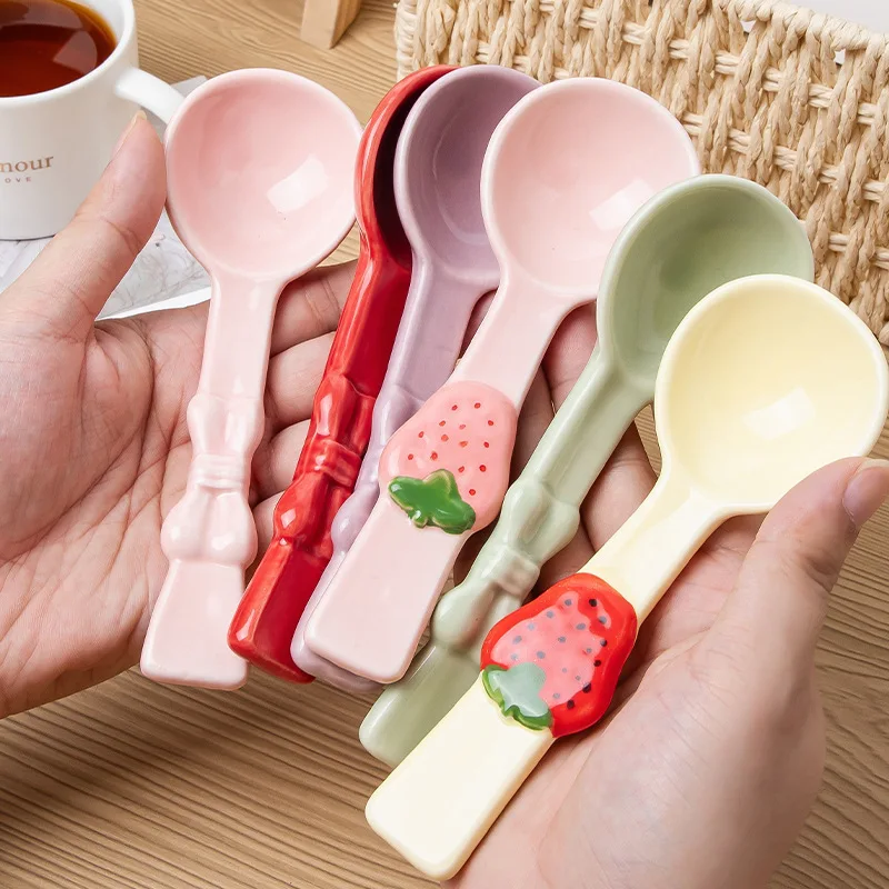 Korean Style Creative Cute Ceramic Soup Spoon for Kids Afternoon Tea Ice-Cream Coffee Dessert Mixing Spoons Kitchen Tableware
