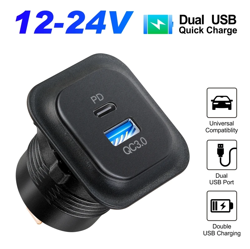 12v car usb charger socket Outlet Socket With Voltmeter Quick Charge Adapter for 12v 24v Truck Motorcycle RV Marine