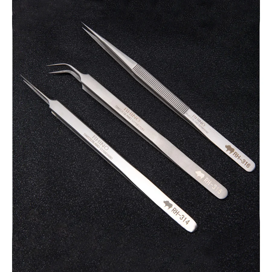 Pinça ESD estendida RHINO RH-316 do Japão - alta precisão, super dura |   Ferramenta profissional de reparo de relógios e celulares