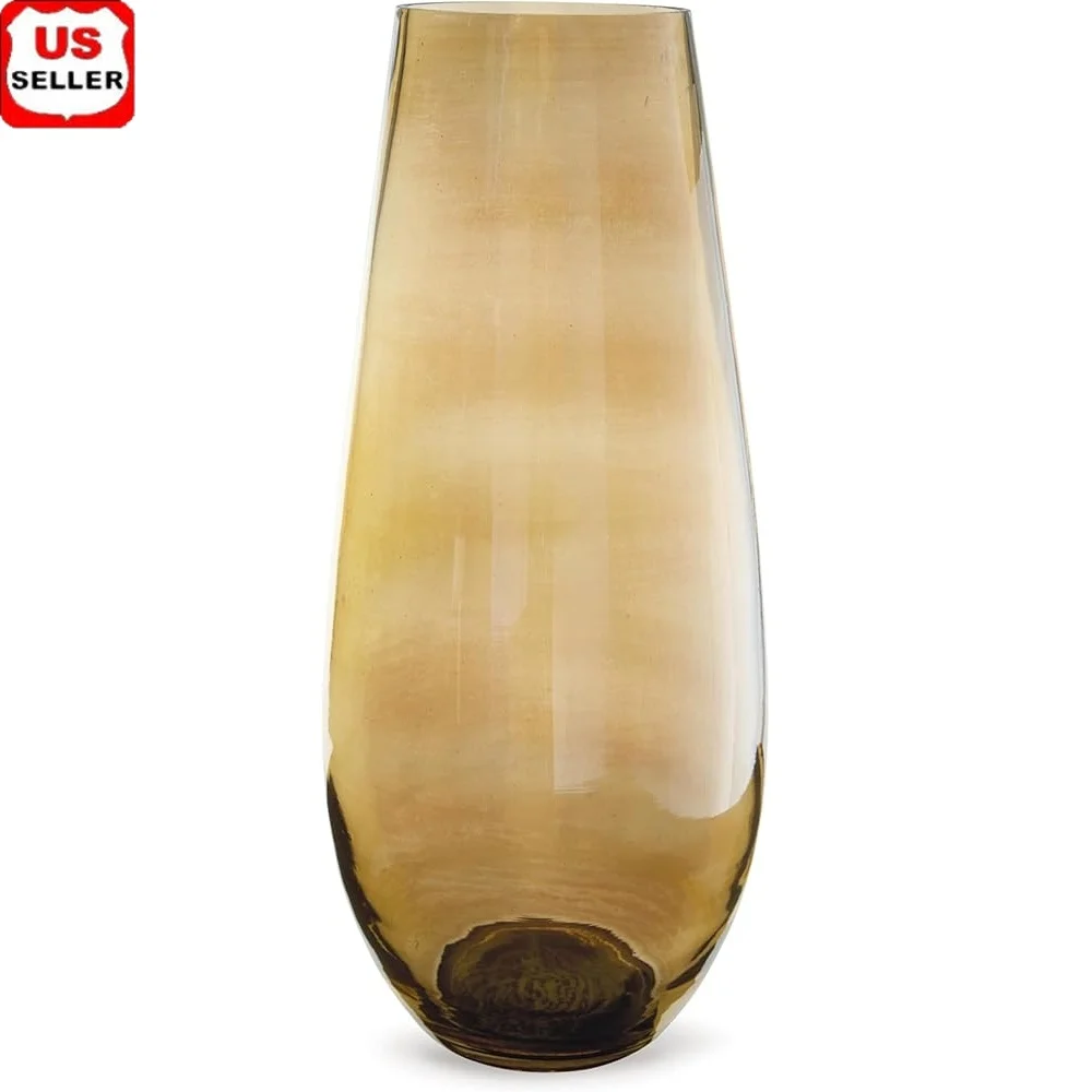 

Contemporary Indoor Outdoor Glass Vase 18 Inch Amber Finish Decorative Centerpiece Home Garden Table Decor