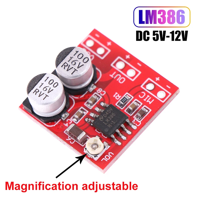 1pc LM386 DC 5V-12V Electret Microphone Power Amplifier Board Gain 200 Times MIC Amp Operating Voltage: DC 4V-12V