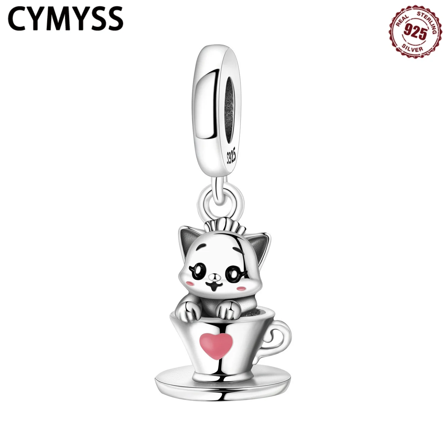 

CYMYSS 925 Sterling Silver Cat Coffee Cup Pendant Design Pendant Jewelry Holiday Gift Suitable For DIY Bracelet Women Pendant