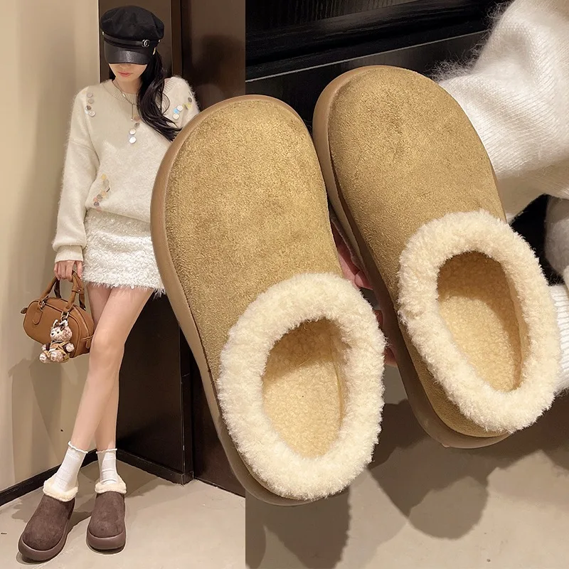 2025 Nuevos zapatos de algodón cálidos de una sola pieza con forro polar y tacón plano para invierno para mujer, zapatos informales esponjosos Ж erotales Оь