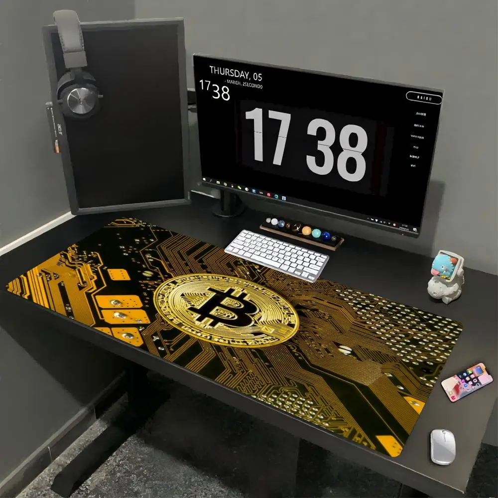 XXL Gaming Mouse Pad Bitcoin Circuit Board Print Gold Silver Crypto Coin Anti Slip Rubber Large Desk Mat For PC Laptop Gamers