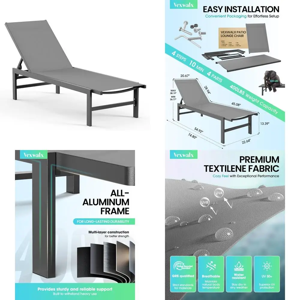 كراسي استرخاء من الألومنيوم ذات 5 أوضاع للاسترخاء في حمام السباحة في الهواء الطلق، وأثاث الفناء الخلفي #1