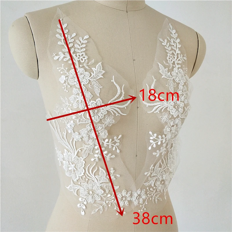 Embroidered Beaded Floral Appliqued Fabric Flat Lace Large Trims for Wedding Dress Decoration Material Accessories