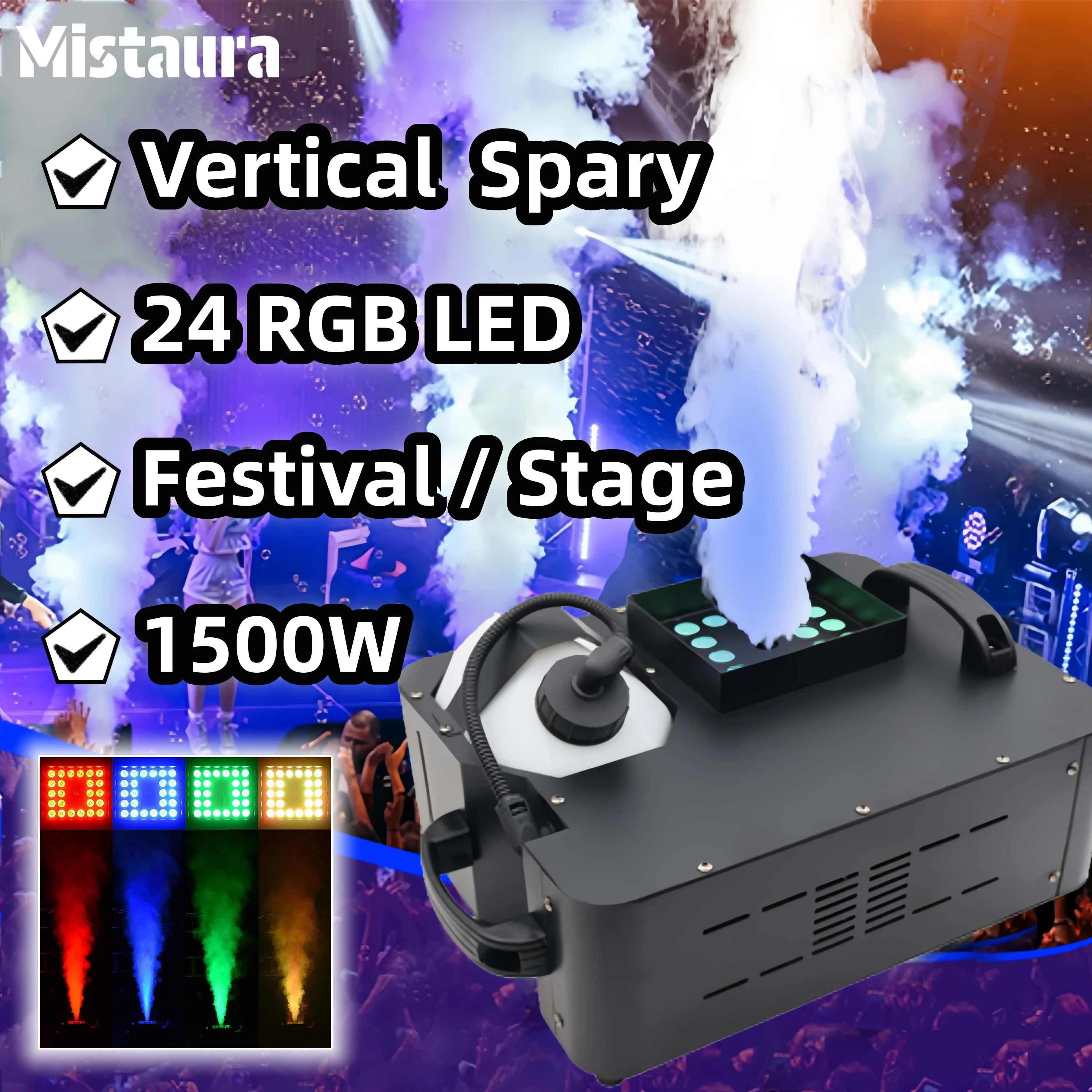 

1500 Вт 7-цветный вертикальный распылитель дыма 24 RGB LED DMX512 Профессиональное оборудование для тумана со специальным эффектом для DJ Disco Party
