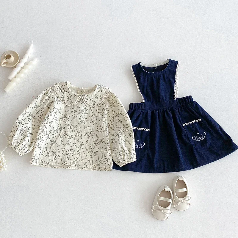 

2025 New Autumn European American Style 2-6Yrs Girl Party Dress Kids Sleeveless Princess Dresses Long Sleeved Cotton Shirt