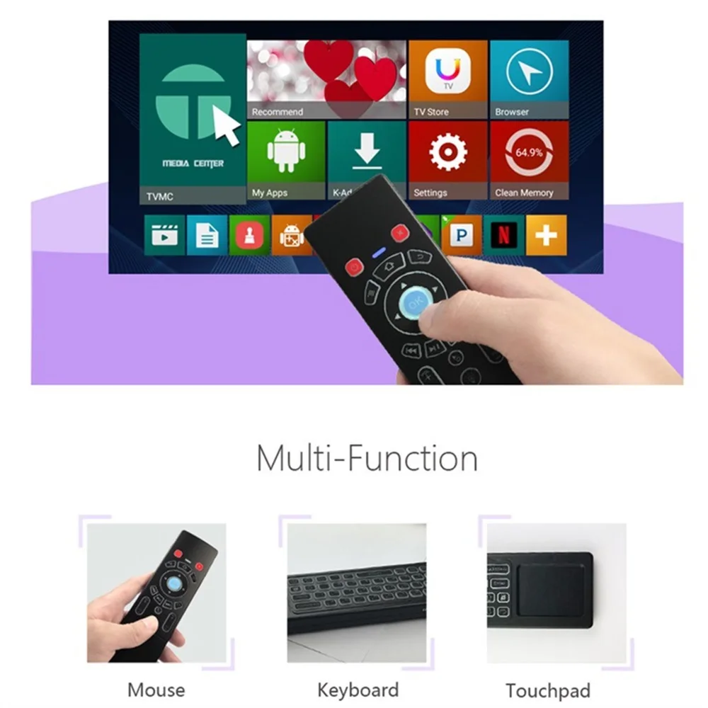 2.4GHz Wireless T6-C Air Mouse Rechargeable Mini Keyboard 7 Backlit Remote Control IR Learning Remote Control For PC Android TV