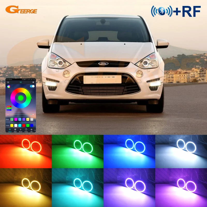 For Ford Galaxy II WA6 S-Max S Max 2006-2014 BT App RF Remote Control Multi-Color Ultra Bright RGB LED Angel Eyes Kit Halo Rings