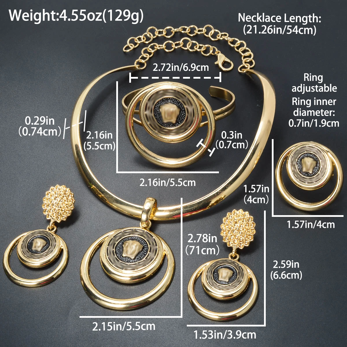 4pcs New Women's Jewelry Set Exaggerated Lion Portrait Shining Flower Large Round Pendant Necklace Party and Banquet Wearing view 5